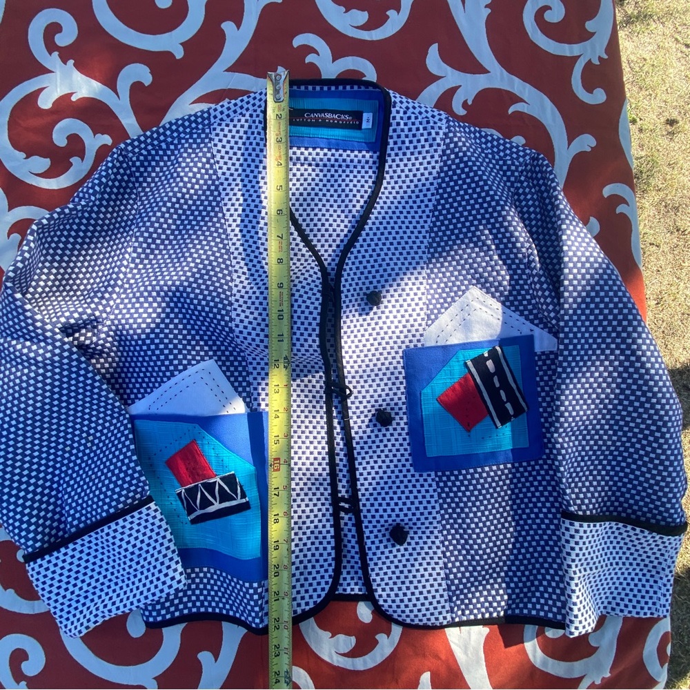 Vintage Teacher Jacket Blue Polkadot Canvasbacks art to wear size medium